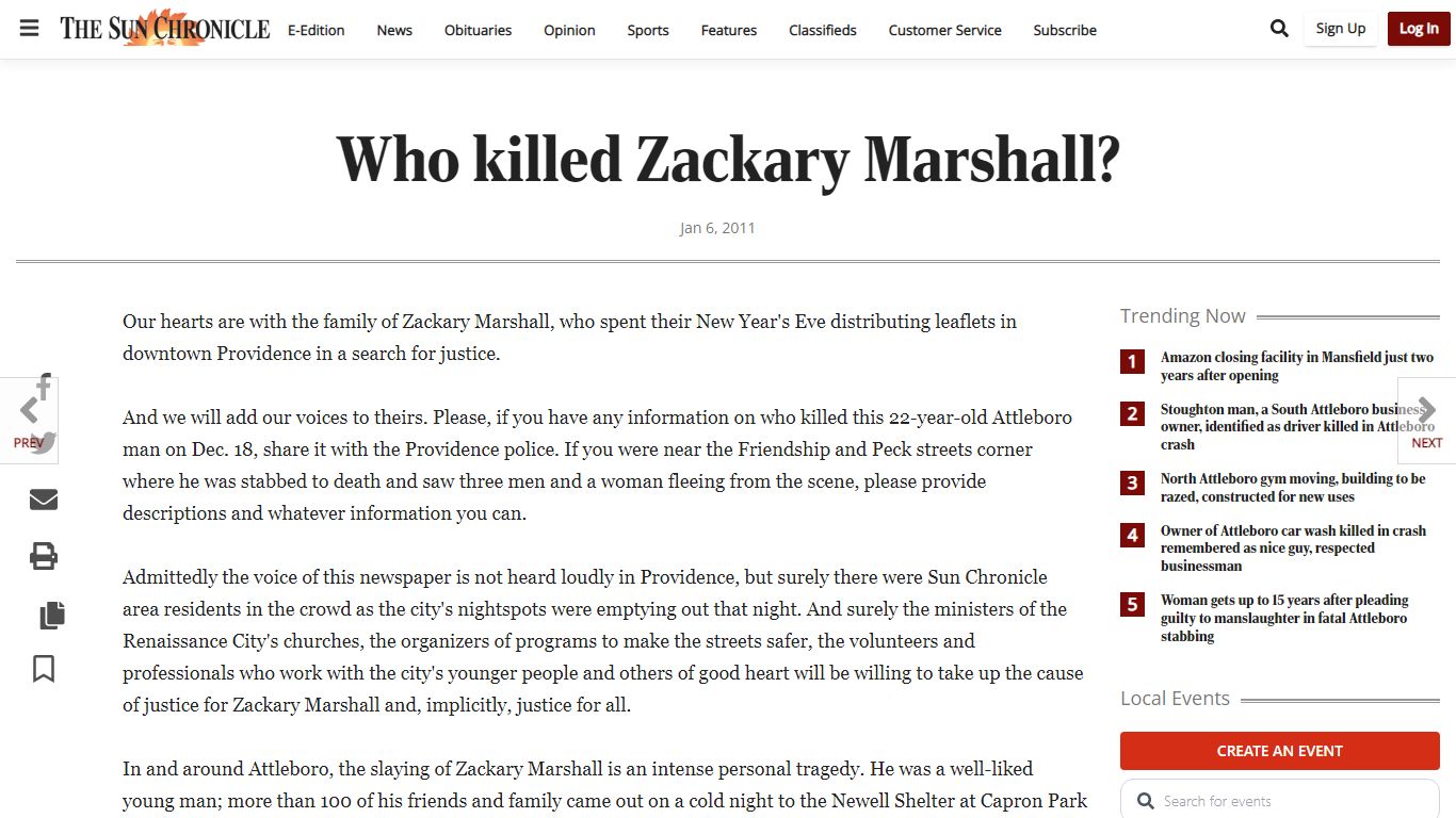 Who killed Zackary Marshall? | Opinion | thesunchronicle.com